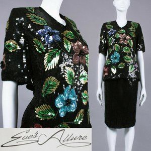 M/L Vintage 80s Eves Allure Sequin Skirt Top Set